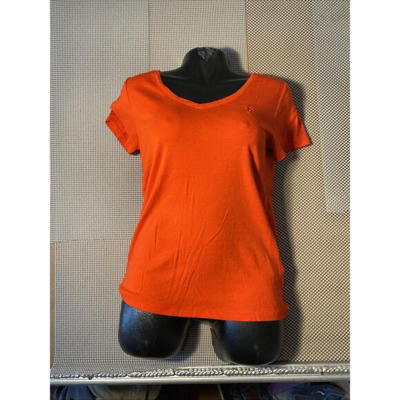 Ralph Lauren Red Pima Cotton V Neck T Shirt Size XL Cap Sleeve Stretch - Picture 3 of 4